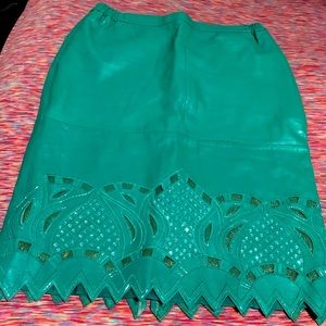 Trendy vintage genuine green leather skirt